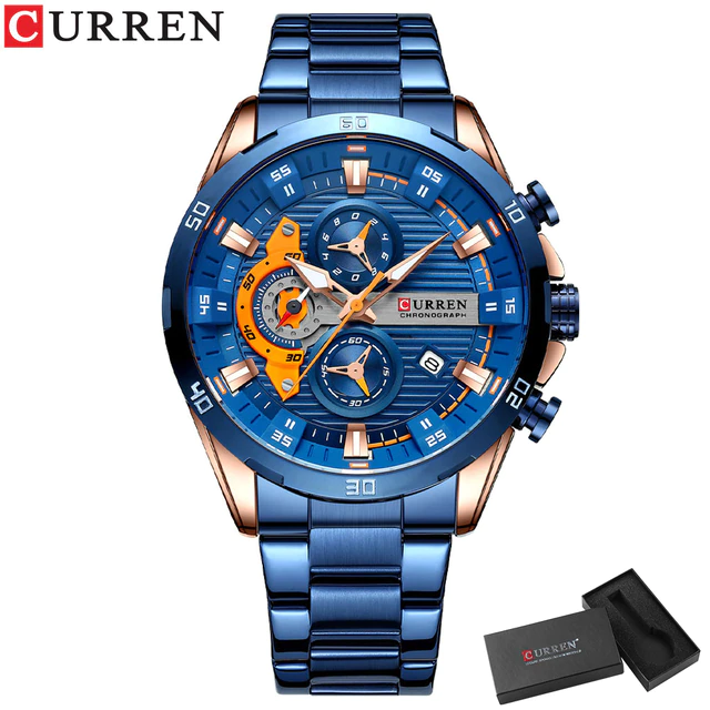 Chronograph 2022 Sports Wrist Watches for Men Waterproof Watches Stainless Steel Wristwatches Quartz Luminous Male Clock